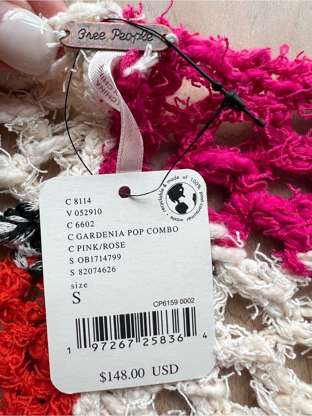 Free People Open-Knit Colorblock Crochet Sweater in Cream, Pink & Red - Picture 2 of 3